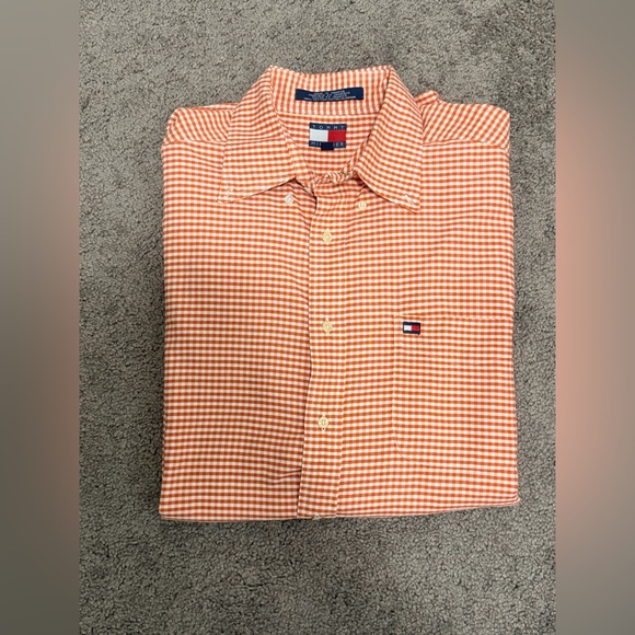 Tommy Hilfiger Other - Tommy Hilfiger Orange Gingham Cotton Button-Down Shirt - Men